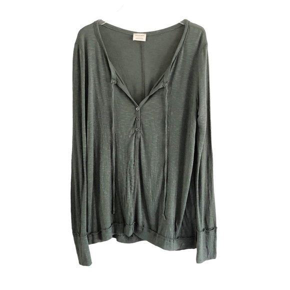 Emory Park Green V-Neck Long Sleeve Boho Top Size Small - Picture 2 of 8